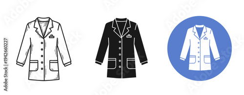 Set of doctor lab coats in different styles and colors