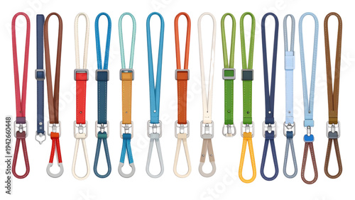 Lanyard Straps with Metal Clips and ID Holders – Vector Illustration Set