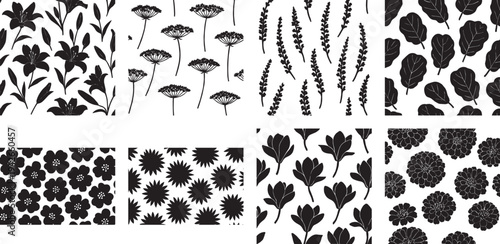 Elegant Lily and Zinnia Silhouette Pattern Collection