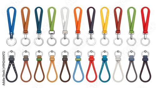 Lanyard Straps with Metal Clips and ID Holders – Vector Illustration Set