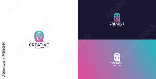 smart bulb logo icon. bulb logo technology. initial logo design Q