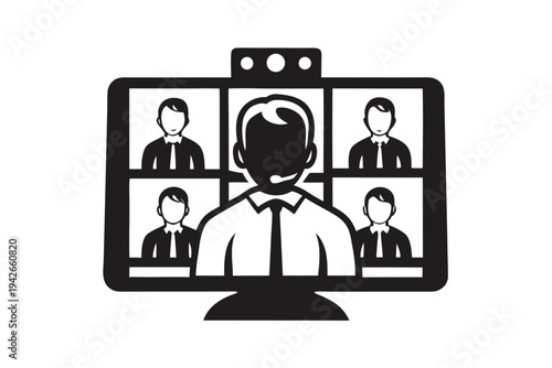 Online Meeting with People on Computer Screen on White