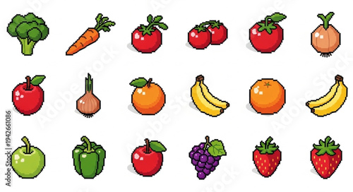 Colorful Fruits and Vegetables Illustration.