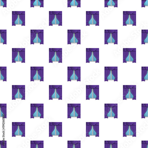 Purple curtains dressing windows creating a decorative seamless repeat pattern