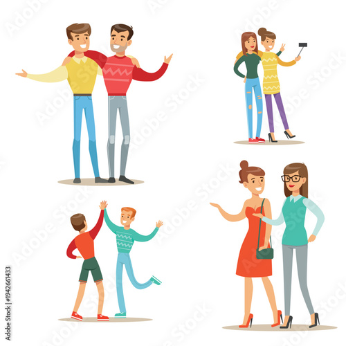 A happy cartoon family with a smiling mother, father, son, and daughter illustrates a vector design of love and happiness through artful people icons