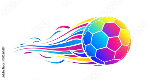 Colorful Soccer Ball Flying Through Air.
