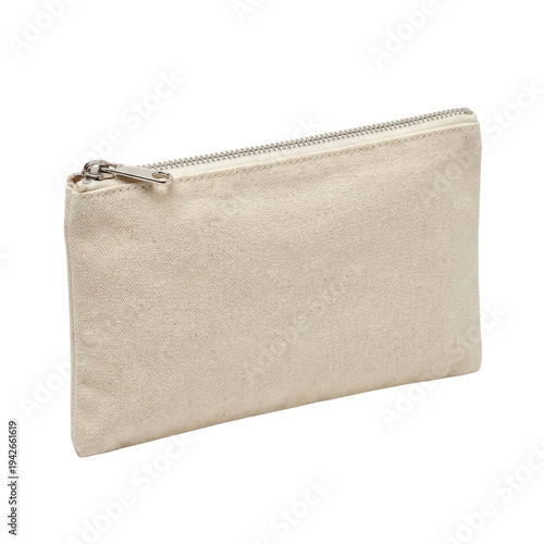 Foto Blank cream canvas zipper pouch for cosmetics or stationery