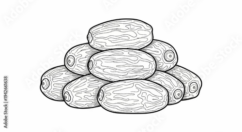 Pile of dried dates, a healthy and sweet fruit, depicted in a line art style