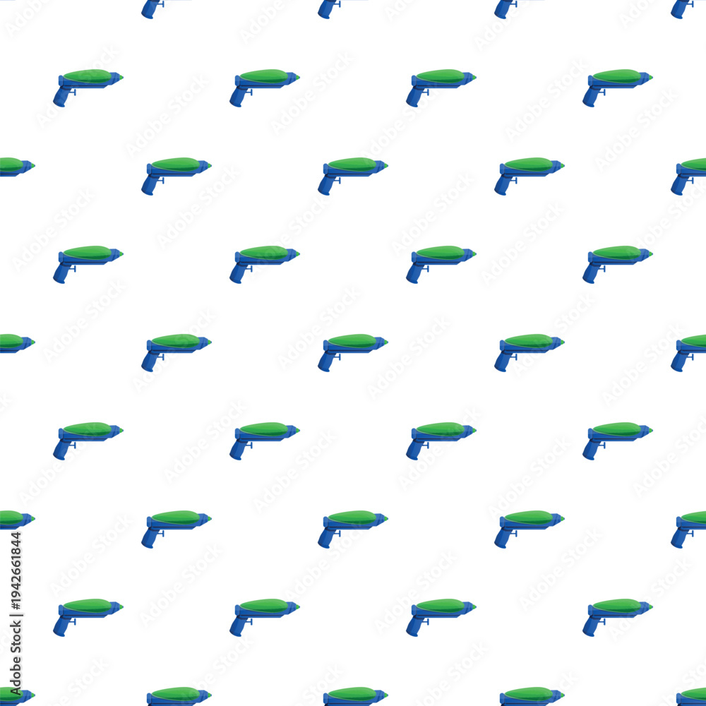 Fototapeta premium Blue and green water guns creating a playful seamless summer toy pattern