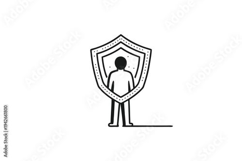 Person Inside Shield Dotted on White Background for Security