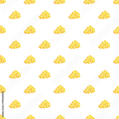 Yellow bee pollen granules creating a repeating pattern on white background