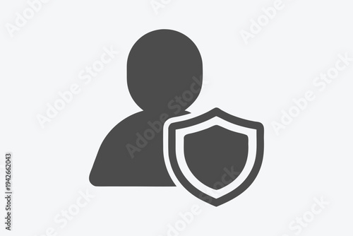 Person Silhouette with Shield on White Background Icon