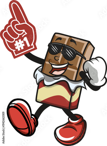 cartoon character chocolate is walking and gesturing with forefinger