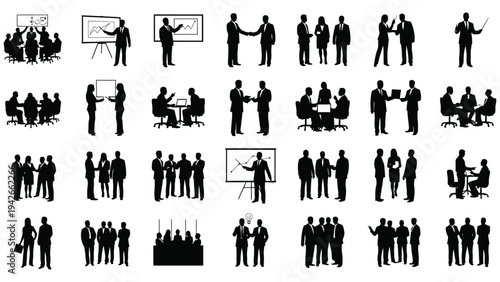 Diverse Business Meeting Silhouettes A Collection of Professionals in Discussion and Collaboration Scenes