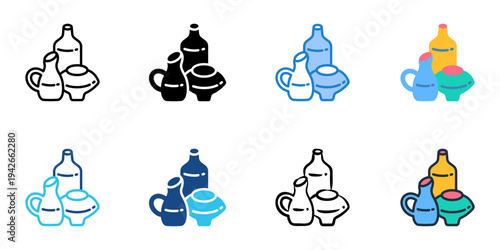 Clayware shop icons set multiple style collection. Editable stroke 

