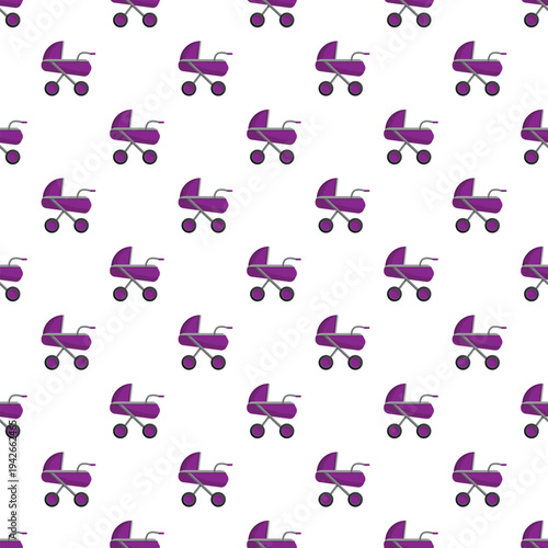 Purple baby strollers forming a continuous pattern for parenting and childhood designs