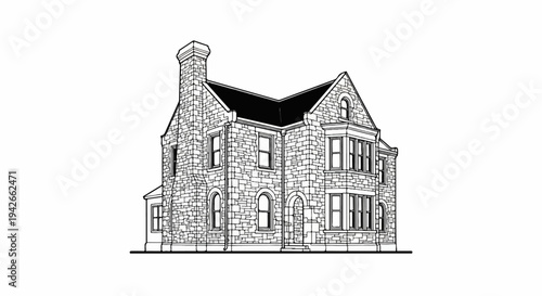 Stone house with arched windows and prominent chimney