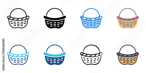 Woven basket icons set multiple style collection. Editable stroke 
