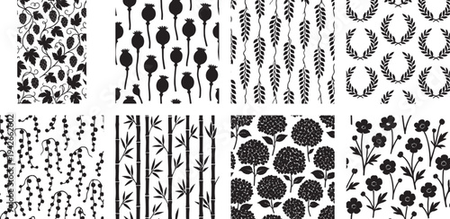 Wheat and Laurel Wreath Silhouette Pattern Set