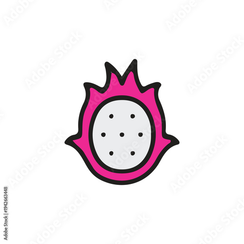 Vibrant Dragon Fruit: An eye-catching illustration of a dragon fruit slice, showcasing its unique pink exterior, dotted interior, and exotic allure.