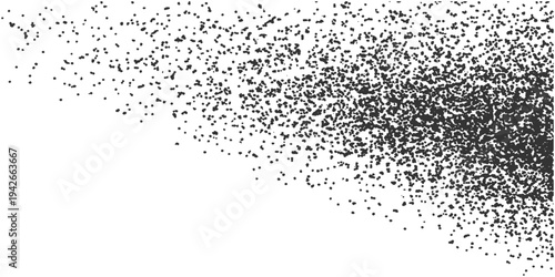 Abstract an ethereal cloud of dark particles, delicately scattered across a white expanse. The abstract formation suggests movement and depth, evoking a sense of mystery and intrigue.