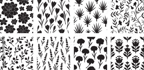 Succulent and Wildflower Silhouette Pattern Bundle