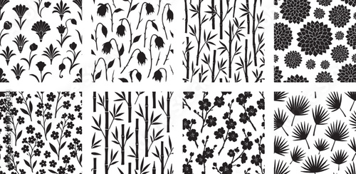Oriental and Exotic Floral Silhouette Pattern Collection