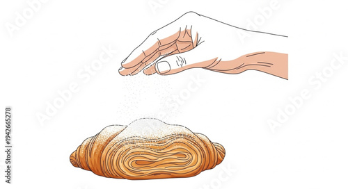 Croissant being broken into pieces.