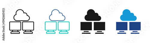 Cloud Server icon set multiple style collection