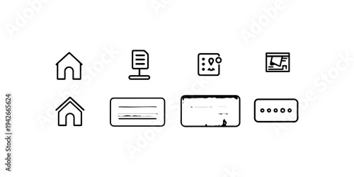 A comprehensive set of business and finance vector icons for web design featuring computer, mobile phone, and house symbols as technology sign pictograms