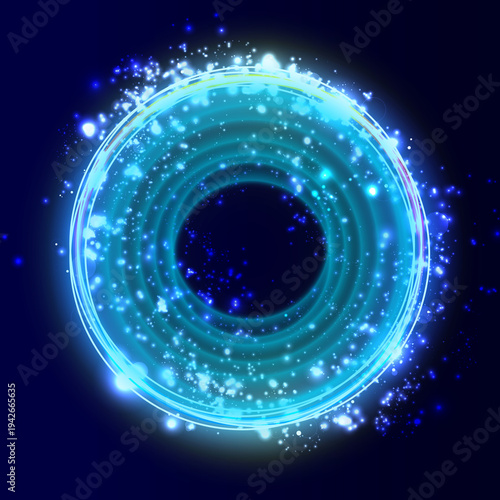 Futuristic Glowing Blue Portal Ring with Sparkling Particles and Radiant Digital Energy Light Effects Background, Perfect for themes involving magic, sci-fi gateways, high-tech energy