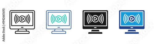 Live Broadcast icon set multiple style collection