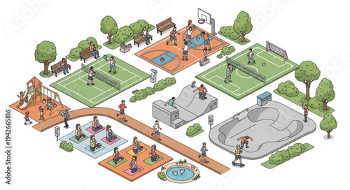 Community Park Recreation Area Illustration.