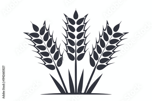 Three stylized wheat ears icon, simple black silhouette on white background