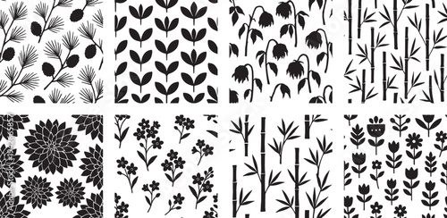 Pine and Bamboo Botanical Silhouette Pattern Bundle