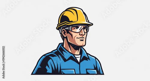 Construction Worker Wearing Hard Hat.