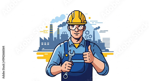 Construction Worker Wearing Hard Hat.