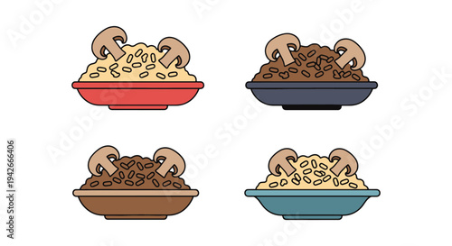 Mushroom Risotto Line art geometric abstract color vector