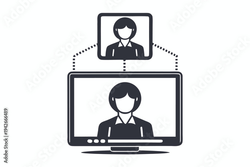 Two Women in Video Conference Communication on Computer Screen in on White
