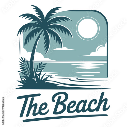 Relaxing beach scene with palm tree and ocean view under the moonlight