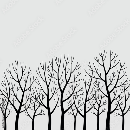 Minimalist vector illustration of bare trees on a gray background, nature, landscape, simplicity