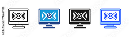 Live Broadcast icon set multiple style collection