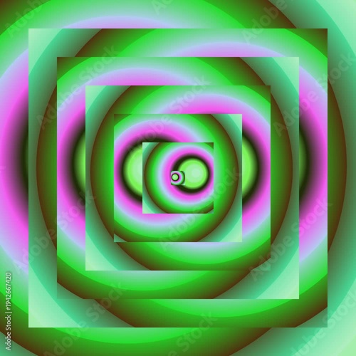 Abstract Swirling Green and Pink Neon Squares Infinite Zoom Motion Background