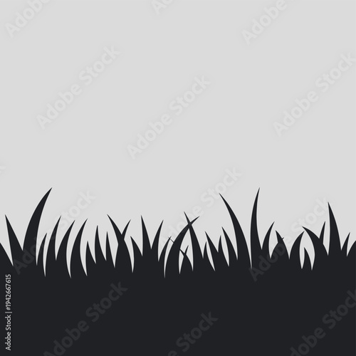 Silhouette of grass blades against a light grey sky background Vector