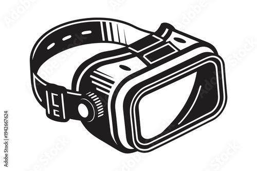 VR Headset Icon, Black Geometric Design on White Background