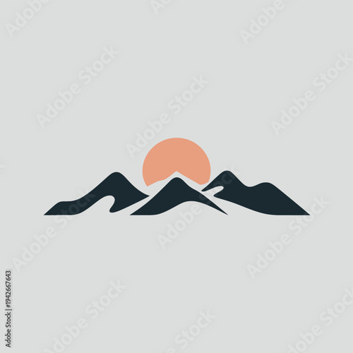 Silhouette of mountains with a rising sun in the background Vector