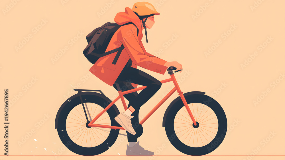 Fototapeta premium flat sketch doodle simple person riding a bike
