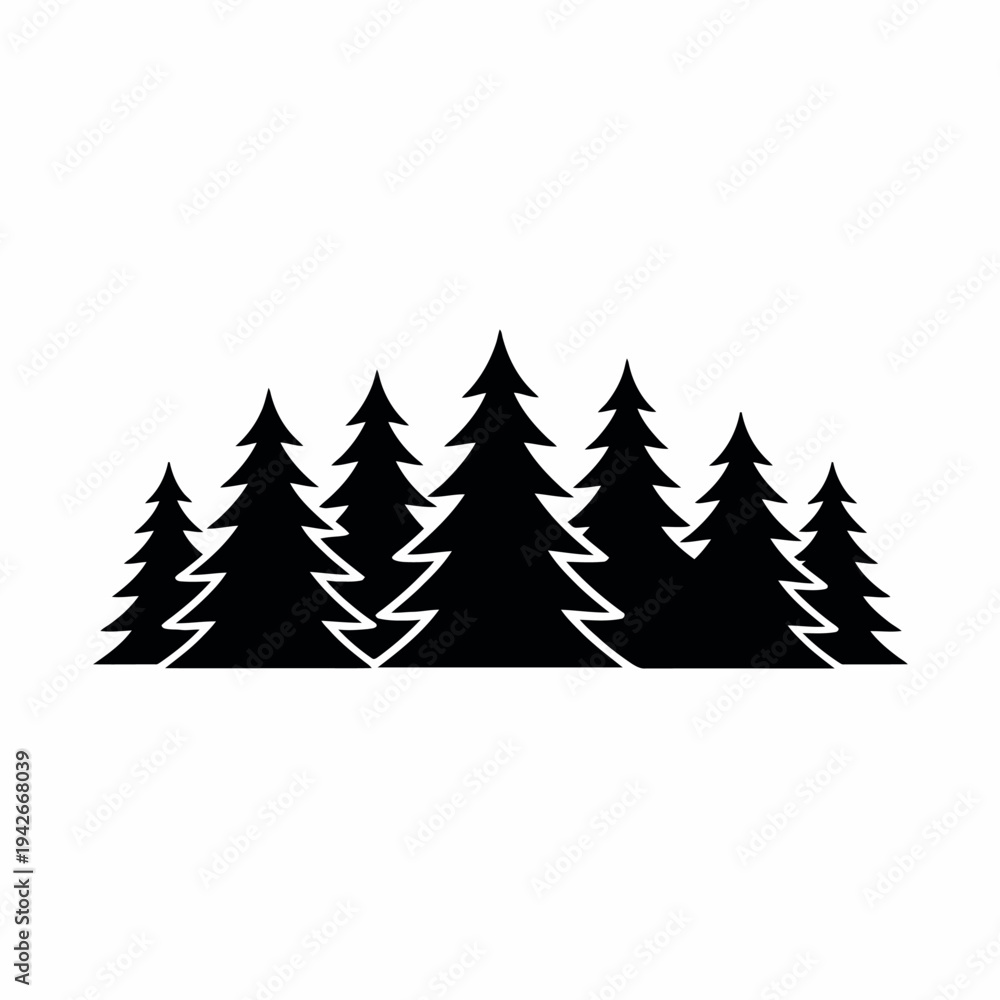 Obraz premium A group of stylized trees with zigzag patterns on their trunks in a black and white illustration Vector