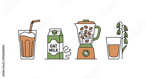 Oat Milk Shake Line art vector abstract color concept