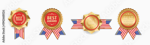 Made in USA badges. Patriot proud label stamp, USA flag and national symbols, USA patriotic emblems vector set. USA product stickers, national independence day 4th July badges